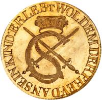 German States coin 1 Ducat - Johann Georg I - Trade Coinage (1616) obverse obverse of 1 Ducat - Johann Georg I - Trade Coinage (1616) coin with KM# 126 from German States.