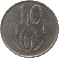 South Africa coin 10 Cents - SUID-AFRIKA (1965 - 1969) reverse reverse of 10 Cents - SUID-AFRIKA (1965 - 1969) coin with KM# 68.2 from South Africa. Inscription: 10 T.S.