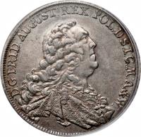 German States coin 1 Conventionsthaler - Friedrich August (1763) obverse obverse of 1 Conventionsthaler - Friedrich August (1763) coin with KM# 961 from German States. Inscription: D:G:FRID:AUGUST:REX POL:D:S:I:C:M:A:&W.