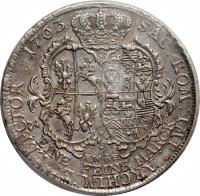 German States coin 1 Conventionsthaler - Friedrich August (1763) reverse reverse of 1 Conventionsthaler - Friedrich August (1763) coin with KM# 961 from German States. Inscription: F.W.ô F. X . EINE FEINE MARCK SAC : ROM : IMP : ARCHIM : ET ELECTOR . 1763