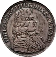 German States coin 2/3 Thaler - Johann Georg II (1680 - 1691) obverse obverse of 2/3 Thaler - Johann Georg II (1680 - 1691) coin with KM# 571 from German States.
