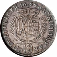 German States coin 2/3 Thaler - Johann Georg II (1680 - 1691) reverse reverse of 2/3 Thaler - Johann Georg II (1680 - 1691) coin with KM# 571 from German States.