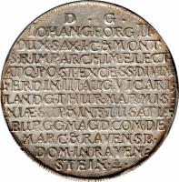 German States coin 1 Thaler - Johann Georg II - Assumption of the Vicariat upon death of Emperor Ferdinand III (1657 - 1658) reverse reverse of 1 Thaler - Johann Georg II - Assumption of the Vicariat upon death of Emperor Ferdinand III (1657 - 1658) coin with KM# 481 from German States.