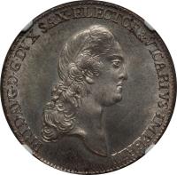 German States coin 2/3 Thaler - Friedrich August III (1790) obverse obverse of 2/3 Thaler - Friedrich August III (1790) coin with KM# 1022 from German States. Inscription: FRID.AVG.D.G.DVX SAX.ELECTOR&VICARIVS IMP.