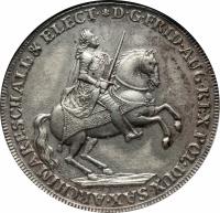 German States coin 1 Thaler - Friedrich August II - Vicariat (1741) obverse obverse of 1 Thaler - Friedrich August II - Vicariat (1741) coin with KM# 907 from German States. Inscription: D.G.FRID.AUG.REX.POL.DUX.SAX ARCHIMARESCHALL.& ELECT.*