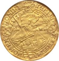 German States coin 6 Ducat - Johan Georg - Centennial of the Augsburg Confession (1630) reverse reverse of 6 Ducat - Johan Georg - Centennial of the Augsburg Confession (1630) coin with KM# A423 from German States. Inscription: NOMEN DOMINI TURRIS FORTISSIMA 15 30 25 JUNY IOAN NES
