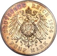 German States coin 5 Mark - Albrecht Georg (1898 - 1904) reverse reverse of 5 Mark - Albrecht Georg (1898 - 1904) coin with KM# 50 from German States.