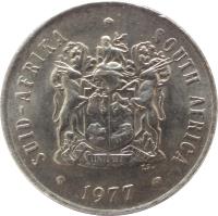 obverse of 20 Cents - SUID-AFRIKA - SOUTH AFRICA (1970 - 1990) coin with KM# 86 from South Africa. Inscription: SUID-AFRIKA · SOUTH AFRICA EX UNITATE VIRES 1980 T.S.