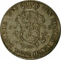 German States coin 1 Thaler - Friedrich Karl (1761) reverse reverse of 1 Thaler - Friedrich Karl (1761) coin with KM# 28 from German States. Inscription: EIN THALER NACH DEM REICHS FUS