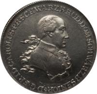 German States coin 1 Thaler - Friedrich Karl (1791) obverse obverse of 1 Thaler - Friedrich Karl (1791) coin with KM# 134 from German States. Inscription: D.G.FRID.CAROLUS.PR.SCHWARZB.RUD.DOMSCHWARZB.SENIOR*