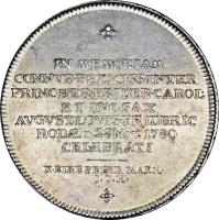German States coin 1 Taler - Ludwig Günther II - Marriage of the Crown Prince (1780) reverse reverse of 1 Taler - Ludwig Günther II - Marriage of the Crown Prince (1780) coin with KM# 128 from German States. Inscription: IN MEMORIAM CONNVB.FELICISS.INTER PRINC.HER.FRIDER.CAROL. ET.DVC.SAX AVGVST.LOVIS.FRIDERIC RODAE D.28NOV.1780 CELEBRATI X:EINE
