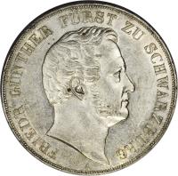 obverse of 2 Thaler / 3 1/2 Gulden - Friedrich Günther (1841 - 1845) coin with KM# 170 from German States. Inscription: FRIEDR. GÜNTHER FÜRST ZU SCHWARZBURG VOIGT A