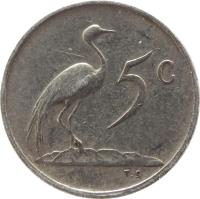 reverse of 5 Cents - SUID-AFRIKA - SOUTH AFRICA (1970 - 1989) coin with KM# 84 from South Africa. Inscription: 5c TS