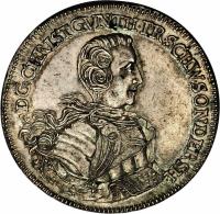 German States coin 2/3 Thaler - Christian Günther III (1764) obverse obverse of 2/3 Thaler - Christian Günther III (1764) coin with KM# 136 from German States. Inscription: DG.CHRIST.GVNTH.PR.SCHW.SONDERSH.