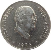 obverse of 50 Cents - Jacobus J. Fouché (1976) coin with KM# 96 from South Africa. Inscription: SOUTH AFRICA SUID-AFRIKA J.B. 1976