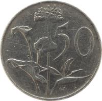 South Africa coin 50 Cents - Jacobus J. Fouché (1976) reverse reverse of 50 Cents - Jacobus J. Fouché (1976) coin with KM# 96 from South Africa. Inscription: 50 T.S.