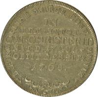 German States coin 30 Kreuzer - Christian August - Death of Karl Christian Friedrich (1768) reverse reverse of 30 Kreuzer - Christian August - Death of Karl Christian Friedrich (1768) coin with KM# 31 from German States. Inscription: XL. EINE FEINE MARCK CONV. MUNTZ IN MEM.NEPOT.CAR.CHRISTFRID.NAT.D.17.AUG OBIIT.D.28.SEPT.1768.