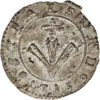 German States coin 1 Schilling / 1/48 Thaler - Swedish Occupation (1715) obverse obverse of 1 Schilling / 1/48 Thaler - Swedish Occupation (1715) coin with KM# 199 from German States. Inscription: * STRALSUND * 1715