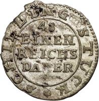 German States coin 1 Schilling / 1/48 Thaler - Swedish Occupation (1715) reverse reverse of 1 Schilling / 1/48 Thaler - Swedish Occupation (1715) coin with KM# 199 from German States. Inscription: SCHILLING STUCK * 48 EINEN REICHS DALER