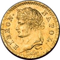 German States coin 5 Francs - Jerome Napoleon (1813) obverse obverse of 5 Francs - Jerome Napoleon (1813) coin with KM# 125 from German States. Inscription: HIERON · NAPOL. Tiolier