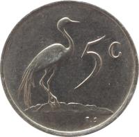 South Africa coin 5 Cents - Jacobus J. Fouché (1976) reverse reverse of 5 Cents - Jacobus J. Fouché (1976) coin with KM# 93 from South Africa. Inscription: 5c T.S.