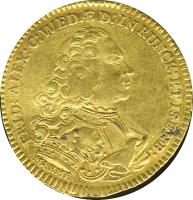 German States coin 1 Dukat - Friedrich Alexander (1744) obverse obverse of 1 Dukat - Friedrich Alexander (1744) coin with KM# 2 from German States. Inscription: FRID:ALEX:WEDAE D:IN RUNCK:ET ISENB: