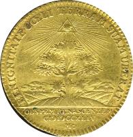 German States coin 1 Dukat - Friedrich Alexander (1744) reverse reverse of 1 Dukat - Friedrich Alexander (1744) coin with KM# 2 from German States. Inscription: BENIGNITATE COELI TERRAM SUAM UBERAT * OB SPEM RENASCENTEM CIOIOCCXLIV M: