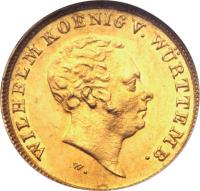 German States coin 5 Gulden - Wilhelm I (1825) obverse obverse of 5 Gulden - Wilhelm I (1825) coin with KM# 563 from German States. Inscription: WILHELM KOENIG V. WÜRTTEMB. W.