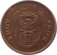 obverse of 5 Cents - Afrika Borwa (2006) coin with KM# 486 from South Africa. Inscription: 2006 Afrika Borwa ALS