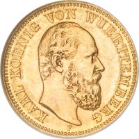 German States coin 5 Mark - Karl I (1877 - 1878) obverse obverse of 5 Mark - Karl I (1877 - 1878) coin with KM# 627 from German States.