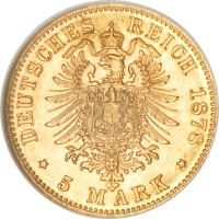 German States coin 5 Mark - Karl I (1877 - 1878) reverse reverse of 5 Mark - Karl I (1877 - 1878) coin with KM# 627 from German States.