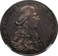 German States coin 1 Thaler - Georg Karl (1795) obverse obverse of 1 Thaler - Georg Karl (1795) coin with KM# 453 from German States. Inscription: GEORG.CAROL.D.G.EPWIRCS.R.LPR.FR.OR.DUX.