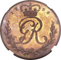 Gold Coast coin 1 Ackey - George III (1796) obverse obverse of 1 Ackey - George III (1796) coin with KM# Tn7 from Gold Coast.