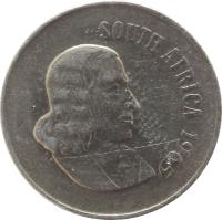 obverse of 10 Cents - SOUTH AFRICA (1965 - 1969) coin with KM# 68.1 from South Africa. Inscription: SOUTH AFRICA 1965