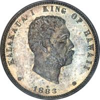 obverse of 1/8 Dollar - Kalākaua (1883) coin with KM# 4 from Hawaii. Inscription: KALAKAUA I KING OF HAWAII · 1883 ·