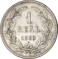 reverse of 1 Real (1869) coin with KM# Pn9 from Honduras.