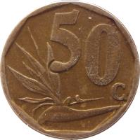 reverse of 50 Cents - ININGIZIMU AFRIKA (2006) coin with KM# 489 from South Africa. Inscription: 50c LL