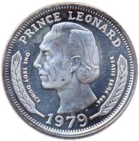 obverse of 30 Dollars - Leonard I - Skylab (1979) coin with X# 11 from Hutt River. Inscription: PRINCE LEONARD ONE TROY OUNCE CN .999 PURE SILVER 1979