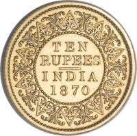 India coin 10 Rupees - Victoria (1870 - 1875) reverse reverse of 10 Rupees - Victoria (1870 - 1875) coin with KM# 477 from India.