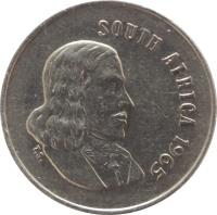 obverse of 5 Cents - SOUTH AFRICA (1965 - 1969) coin with KM# 67.1 from South Africa. Inscription: SOUTH AFRICA 1967