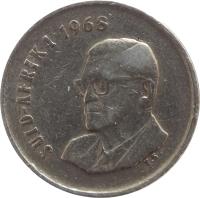 obverse of 5 Cents - Charles Robberts Swart - SUID-AFRIKA (1968) coin with KM# 76.2 from South Africa. Inscription: SUID-AFRIKA