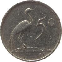 reverse of 5 Cents - Charles Robberts Swart - SUID-AFRIKA (1968) coin with KM# 76.2 from South Africa. Inscription: 5C