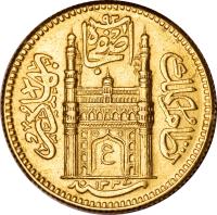 obverse of 1/8 Ashrafi - Mir Osman Ali Khan (1911) coin with Y# 54 from Indian States.