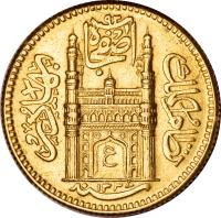 Indian States coin 1/8 Ashrafi - Mir Osman Ali Khan (1911) obverse obverse of 1/8 Ashrafi - Mir Osman Ali Khan (1911) coin with Y# 54 from Indian States.