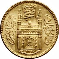 Indian States coin 1 Ashrafi - Mir Osman Ali Khan (1911 - 1912) obverse obverse of 1 Ashrafi - Mir Osman Ali Khan (1911 - 1912) coin with Y# 57 from Indian States.