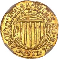 Italian States coin 1 Scudo d´Oro - Carlo VI (1712 - 1714) obverse obverse of 1 Scudo d´Oro - Carlo VI (1712 - 1714) coin with KM# 33 from Italian States. Inscription: CAR. VI. IMP. ARAG. ET. SARD. REX.