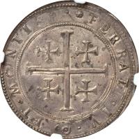 Italian States coin 1 Tallero, 16 Bianchi - Ferdinando (1612 - 1626) reverse reverse of 1 Tallero, 16 Bianchi - Ferdinando (1612 - 1626) coin with KM# 71 from Italian States. Inscription: ET. MONTIS. FERRATI. IV.