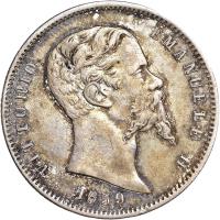 obverse of 1 Lira - Vittorio Emanuele II (1859) coin with KM# 8 from Italian States. Inscription: VITTORIO - EMANUELE II 1859