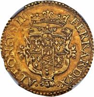 Italian States coin 1 Scudo d´Oro - Alfonso II (1576 - 1579) obverse obverse of 1 Scudo d´Oro - Alfonso II (1576 - 1579) coin with MB# 86 from Italian States. Inscription: ALFONSVS. II. - FERRAR. DVX.