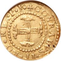 obverse of 1 Doppia - Conrad II (1557 - 1637) coin with KM# 14 from Italian States. Inscription: CONRADVS II RO REX